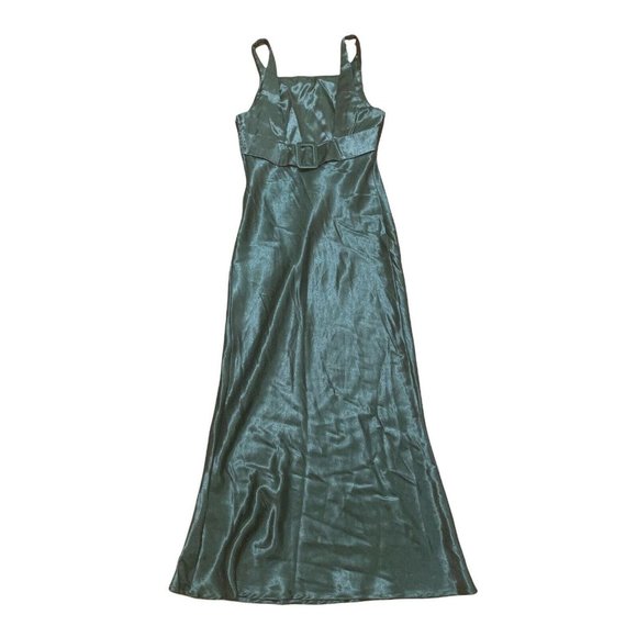 Mono New York Green Velvet Dress Belt Buckle Strap Front Slit Size 7/8 Formal - Picture 1 of 5